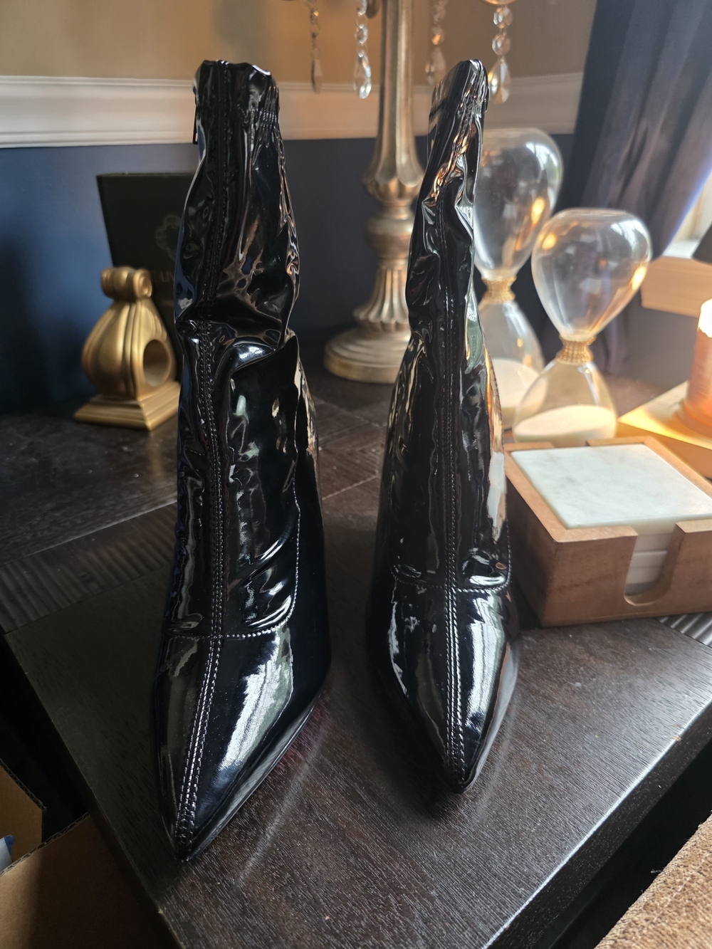 Black Patent Pointed-Toe Women's Ankle Boots
